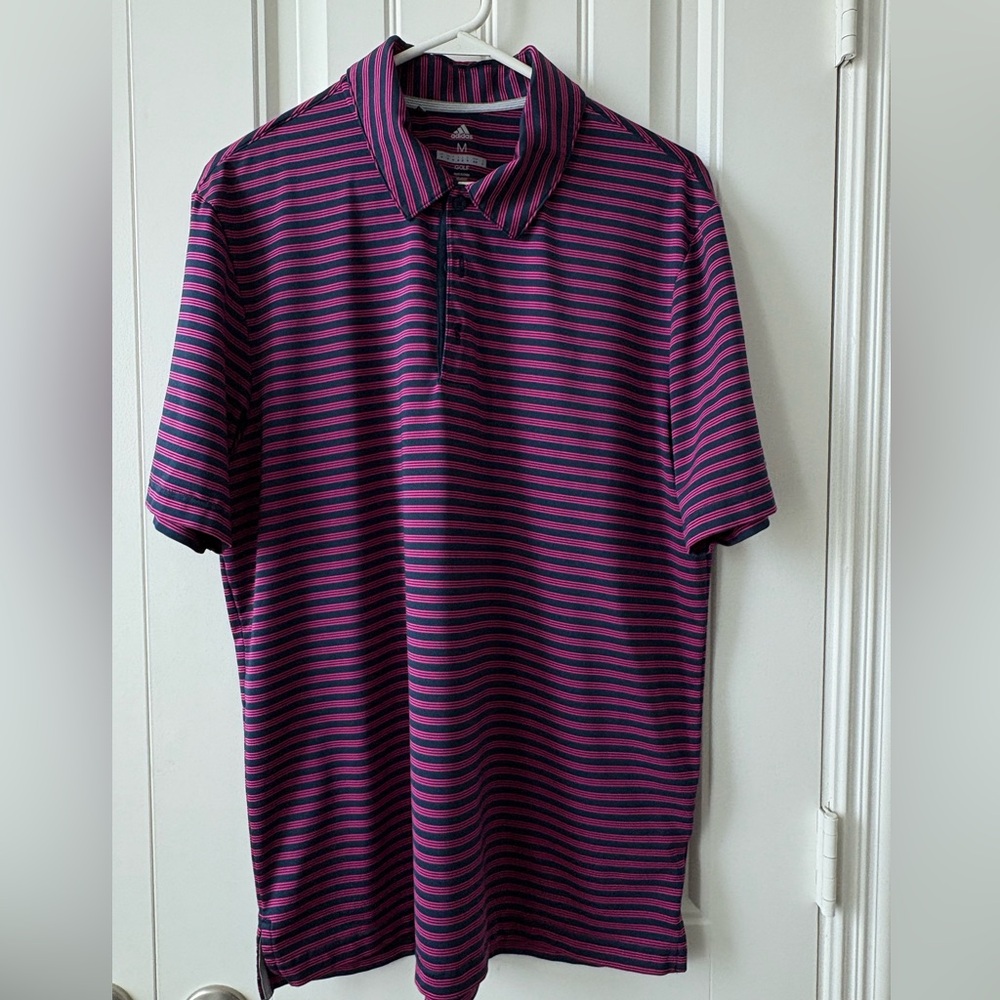 adidas Men’s Purple and Navy Striped Polo Shirt